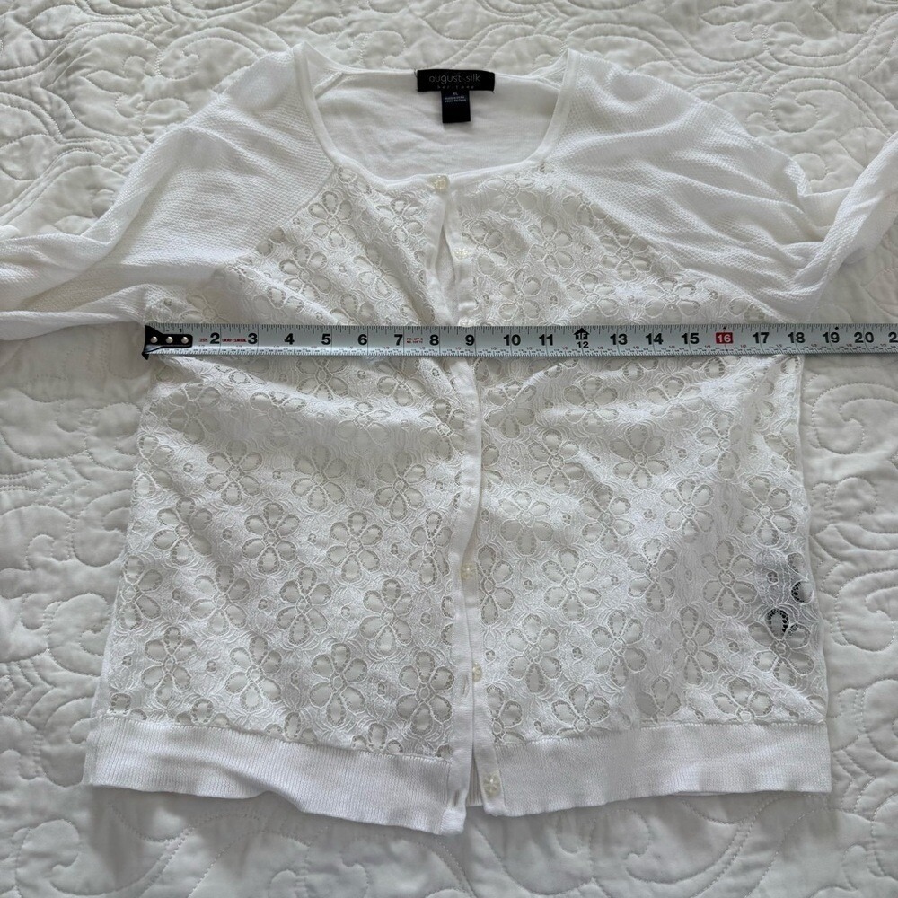 August Silk White Cotton Modal Floral Lace Button Cardigan Crewneck Size XL EUC - Picture 10 of 10